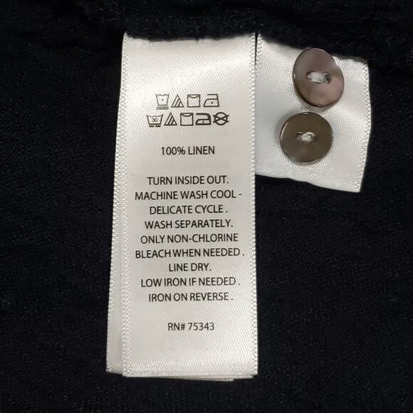 Tahari 100% Linen Crinkled Texture Black Button Up Shirt Sz XL Goth Neutral Core - Picture 7 of 11